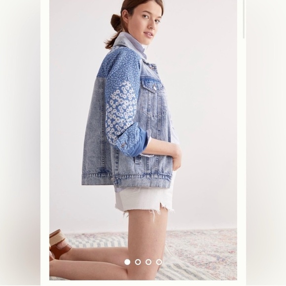 Avec Les Filles Floral Patchwork Blue Denim Jacket Size Xtra Small - Picture 2 of 10
